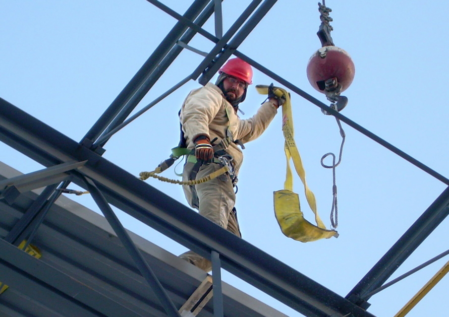 A member of the steel team, a subset of the general contracting team, on a jobsite.